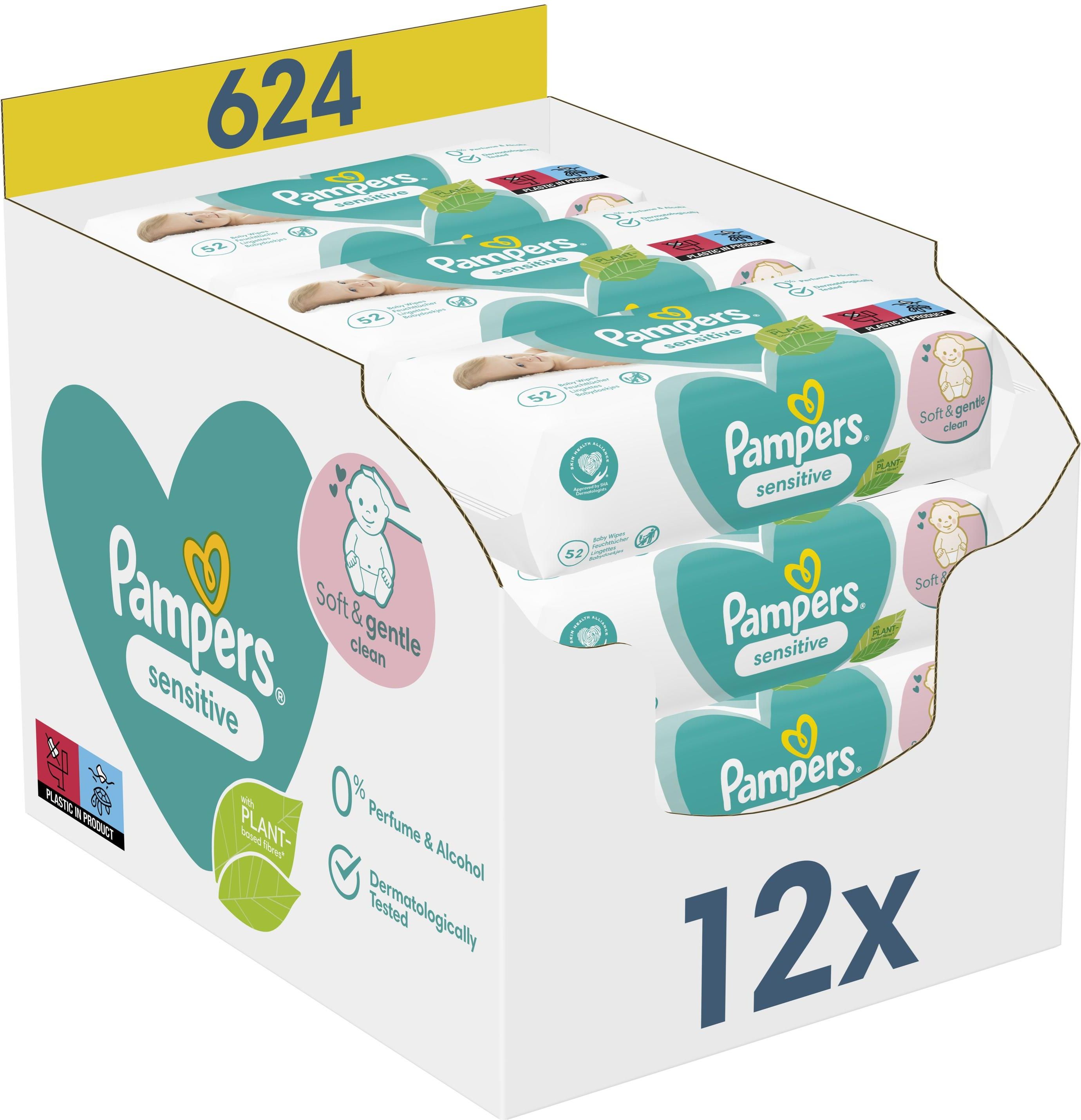 12x pampers sensitive 56 szt chusteczki nawilżane