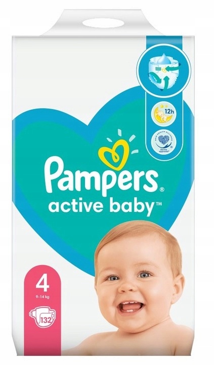 pampers active baby-dry pieluchy rozmiar 4 maxi 8-14kg 132 sztuki