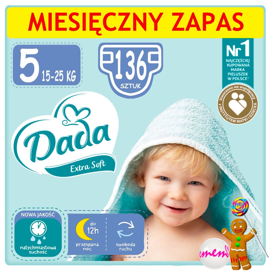 pieluszki dziecięce jednorazowe dada extra soft 5 junior 15-25 kg