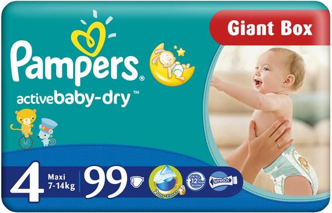 pampers active baby-dry pieluchy rozmiar 4 maxi 7-14kg 174 sztuk