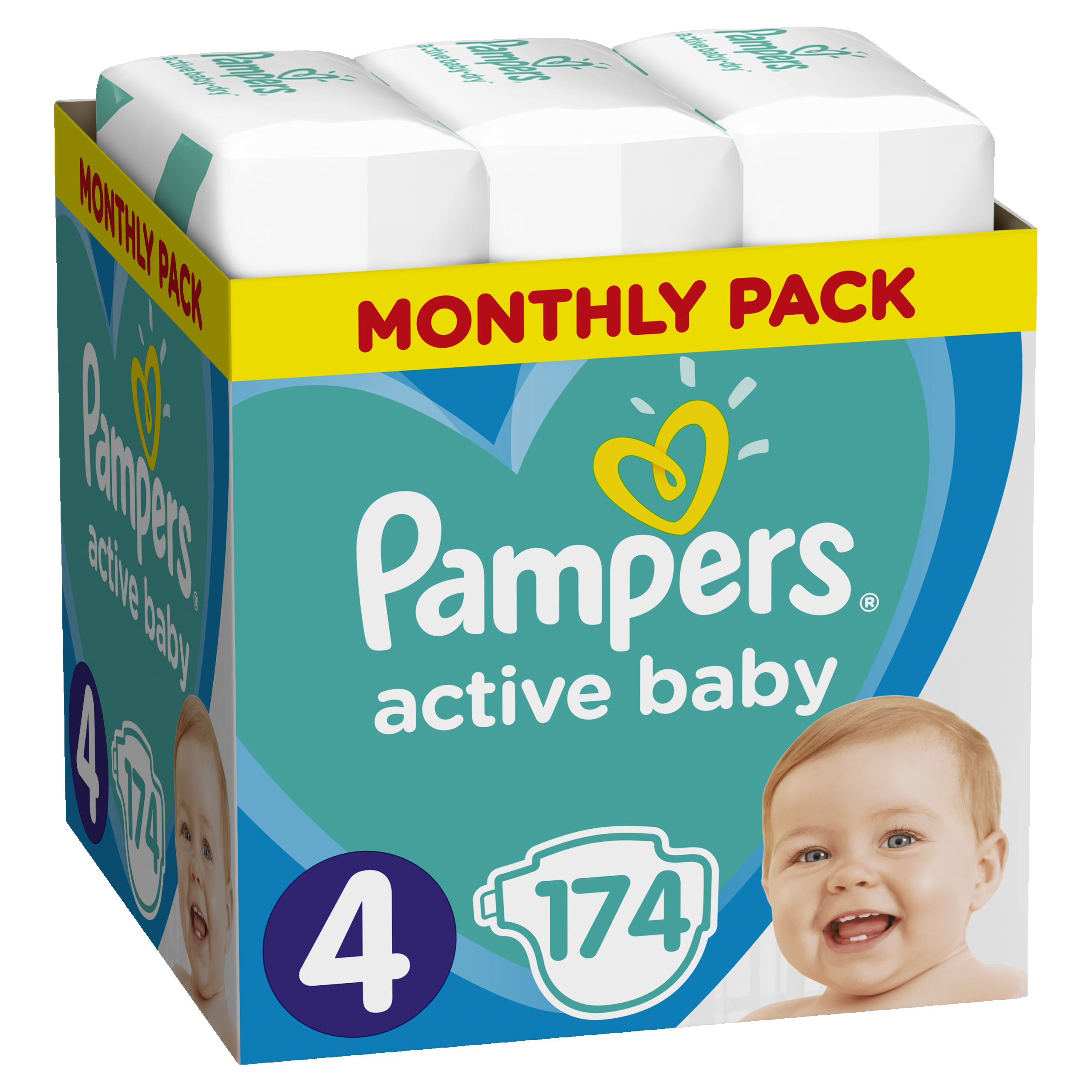 pampers active baby-dry pieluchy rozmiar 4 maxi 8-14kg 174 sztuk