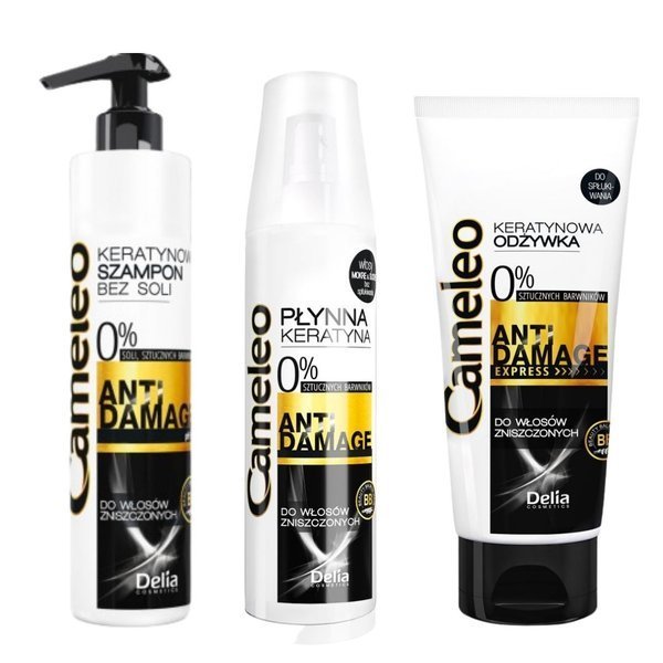 zestaw szampon keratynowy do włosów zniszczonych delia cosmetics cameleo bb
